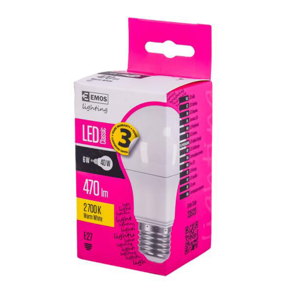 EMOS ŽÁROVKA LED CLS A60 6W 470LM E27 WW