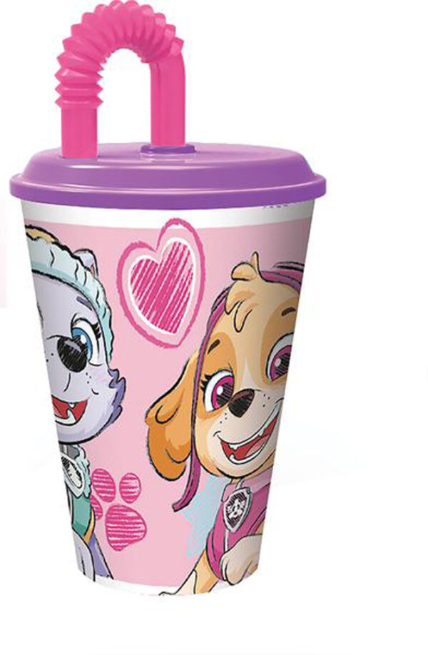 STOR Plastový kelímek s brčkem Paw Patrol 430ml růžový