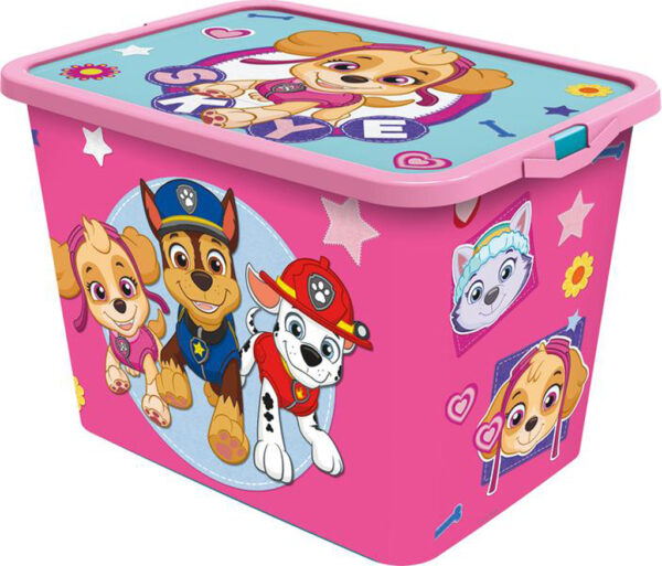 STOR Plastový úložný box s víkem Paw Patrol 23l růžový